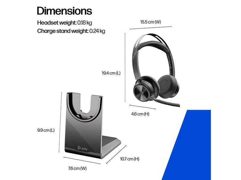 HP Poly Voyager Focus 2 USB-C-C Headset +USB-C/A Adapter +Charging Stand
