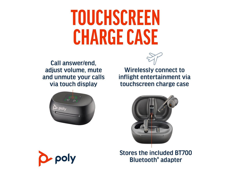 HP Poly Voyager Free 60+ UC Carbon Black Earbuds +BT700 USB-C Adapter +Touchscreen Charge Case (7Y8G4AA)