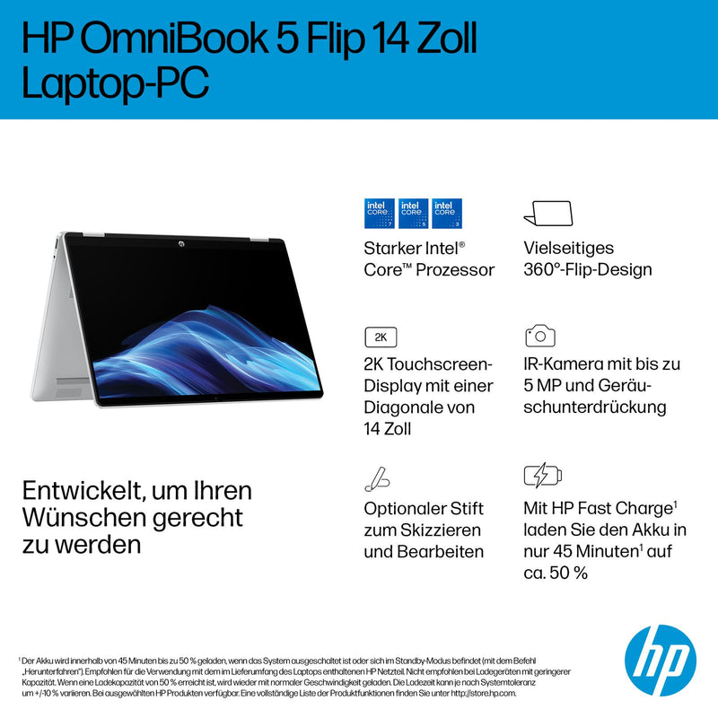 HP OmniBook 5 Flip 14-fp0055ng Intel® Core™ 5 120U Notebook 35,6 cm (14')