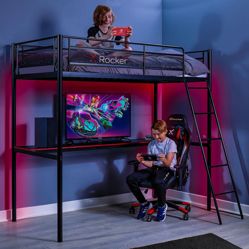 X Rocker HQ High Sleeper Gaming-Bett mit Schreibtisch für Kinder & Jugendliche - schwarz