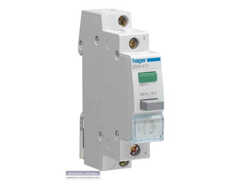 Hager Latching 1no pushbutton + green led 230v