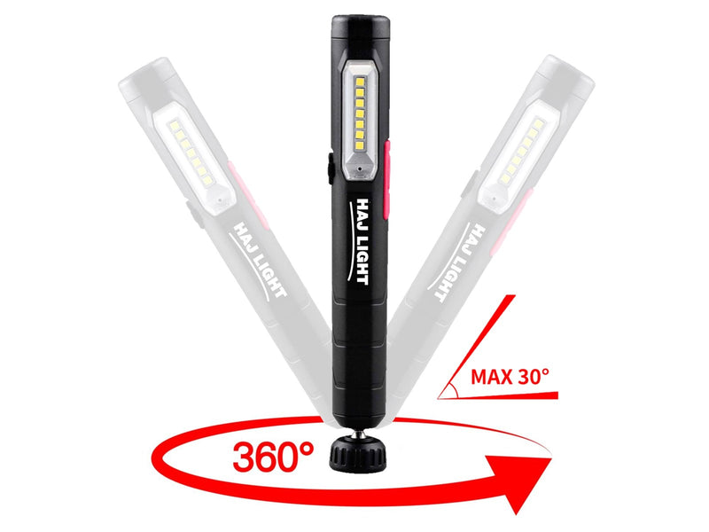 Haj Light Rechargeable pen-light 220+80 lumen Magnet in clip Magnet in swivel base