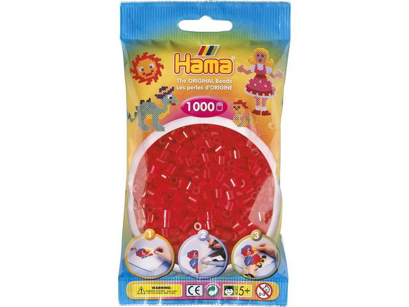 Hama Beads - Red transparent 1000 pcs