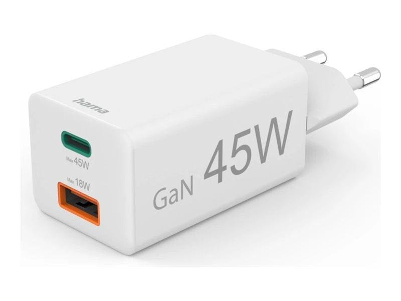 Hama Charger 1x USB-C 1x USB-A GaN 45W White