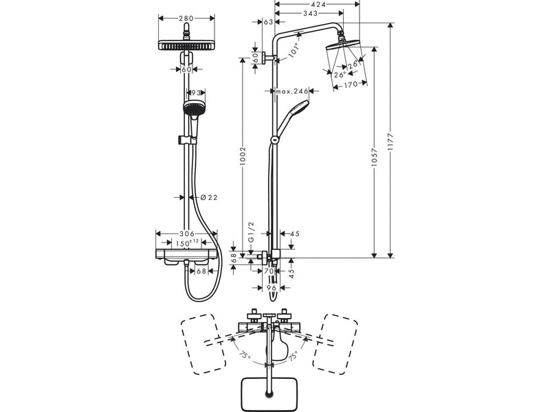 Hansgrohe croma e 280 showerpipe ecosmart