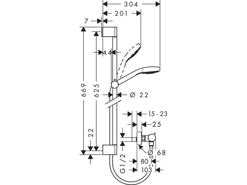 Hansgrohe croma select e vario combi set 0.65 m