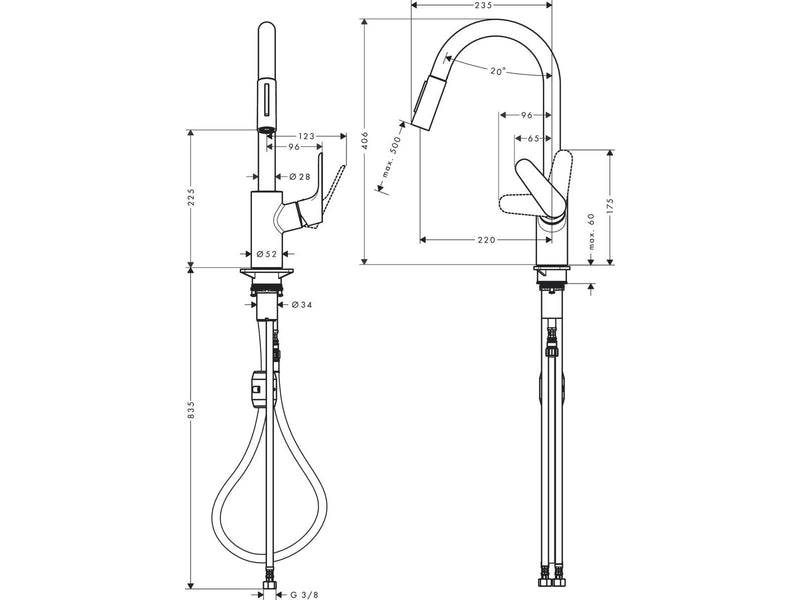 Hansgrohe focus single lever kitchen mixer 240 with pull-out