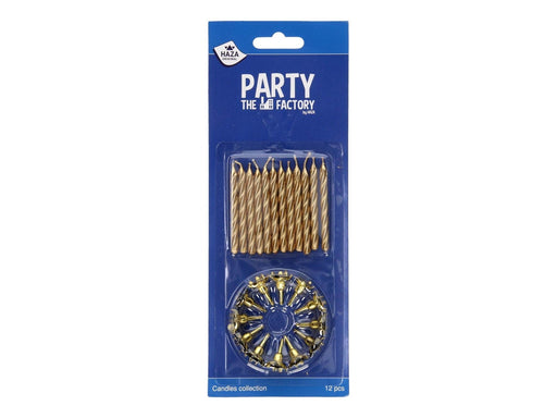 Haza Witbaard Cake Candles with Holders Gold 12pcs.
