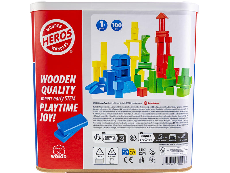 Heros Bausteine – Farbige Holzbausteine, 100 Stück