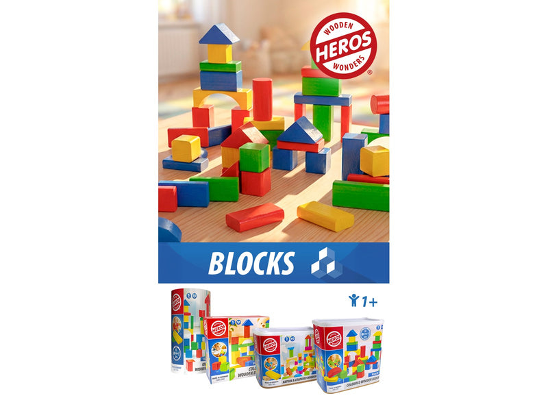 Heros Bausteine – Natur- & farbige Holzbausteine, 60 Stück