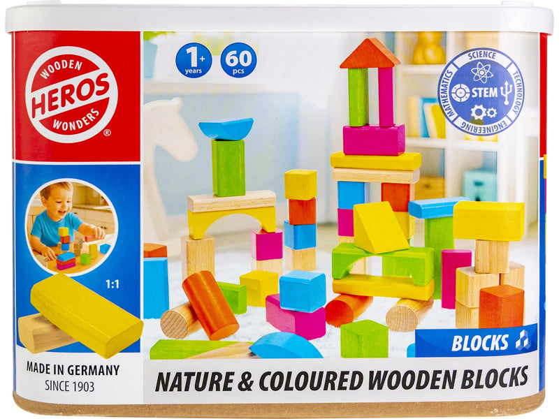 Heros Bausteine – Natur- & farbige Holzbausteine, 60 Stück