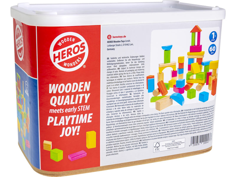 Heros Bausteine – Natur- & farbige Holzbausteine, 60 Stück