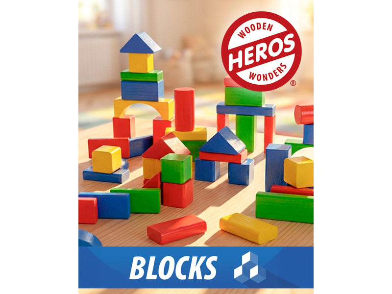 Heros Blocks Coloured wooden blocks 50pcs compact