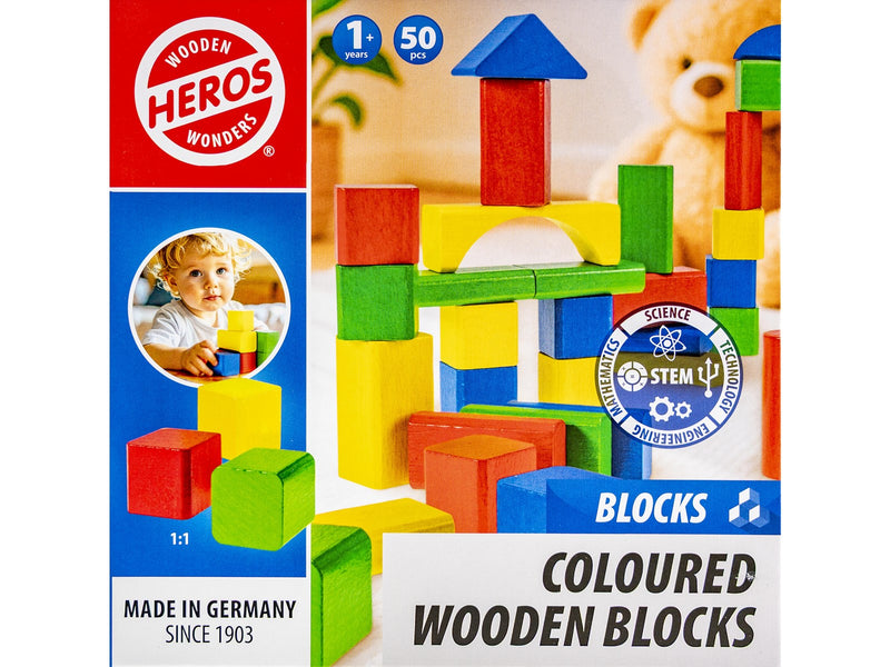 Heros Blocks Coloured wooden blocks 50pcs compact