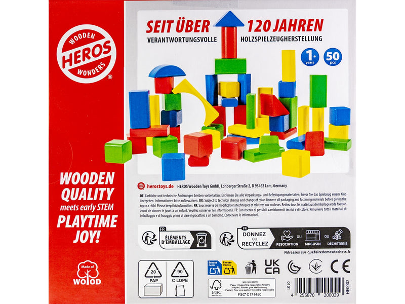 Heros Blocks Coloured wooden blocks 50pcs compact