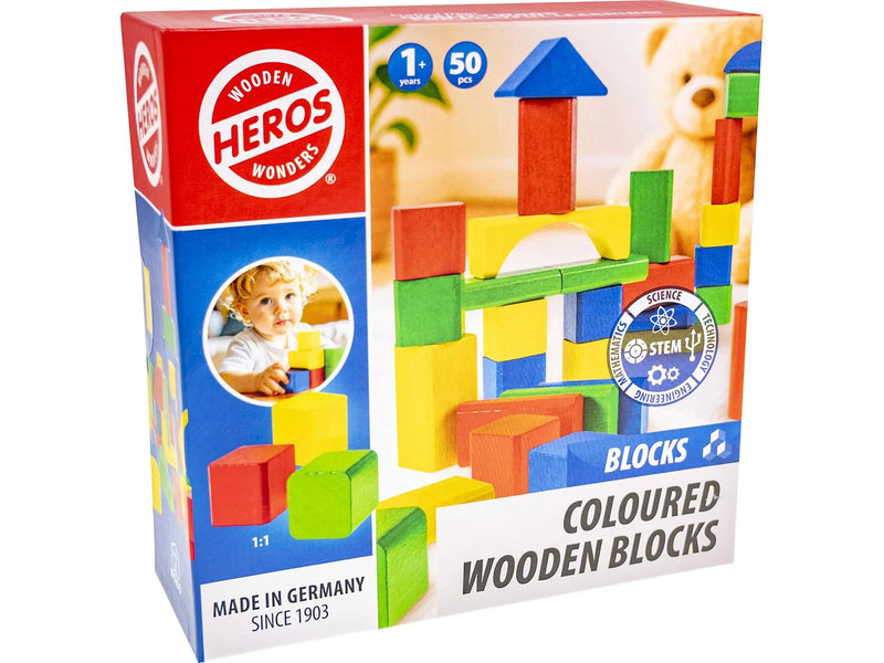 Heros Blocks Coloured wooden blocks 50pcs compact