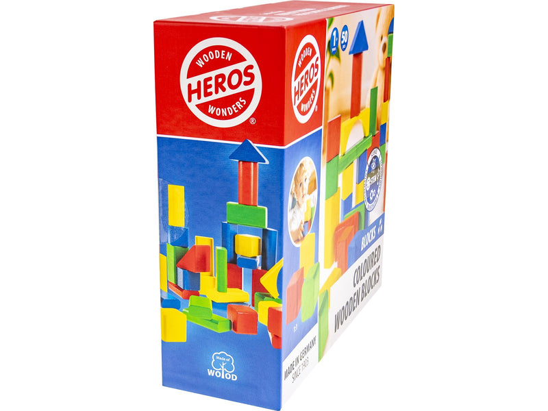 Heros Blocks Coloured wooden blocks 50pcs compact