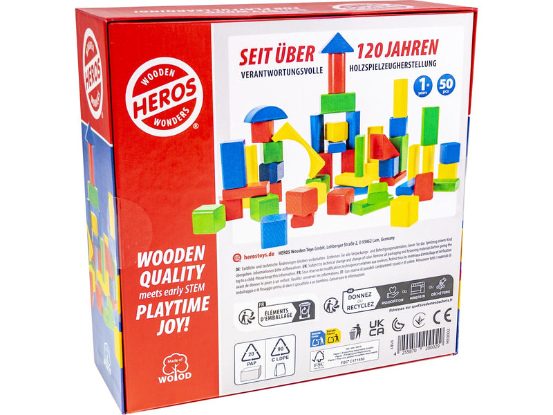 Heros Blocks Coloured wooden blocks 50pcs compact