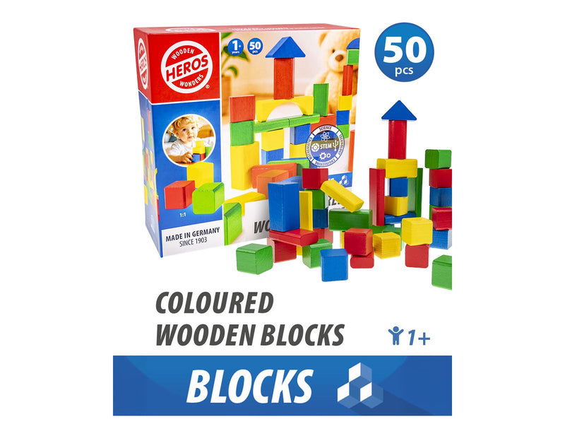 Heros Blocks Coloured wooden blocks 50pcs compact