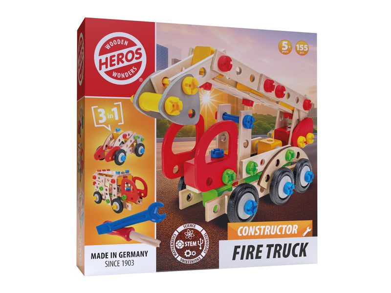 Heros Konstruktionsspielzeug – 3-in-1, Feuerwehrauto, 155 Teile