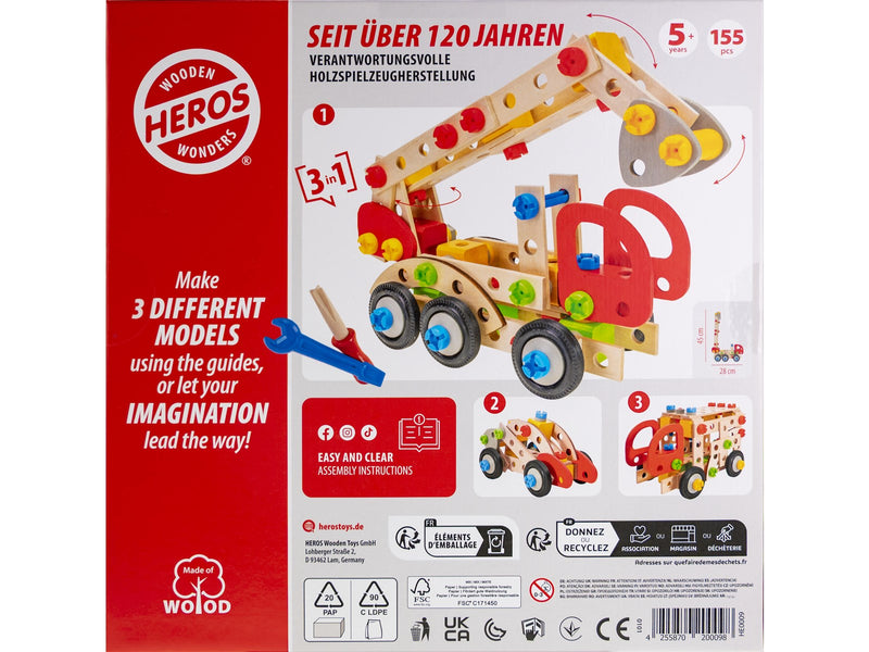 Heros Konstruktionsspielzeug – 3-in-1, Feuerwehrauto, 155 Teile
