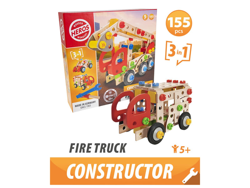 Heros Konstruktionsspielzeug – 3-in-1, Feuerwehrauto, 155 Teile