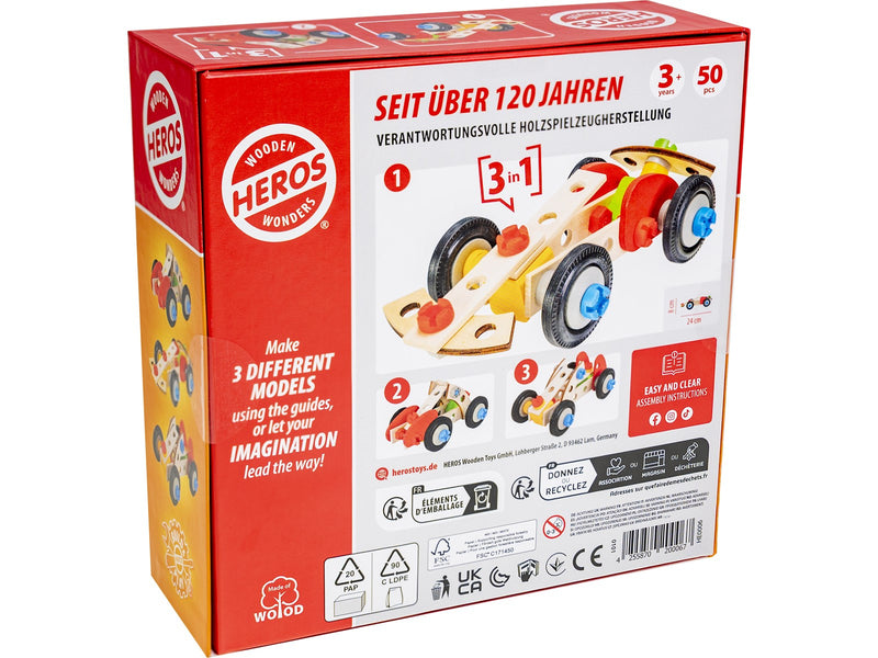 Heros Konstruktionsspielzeug – 3-in-1, Rennwagen, 50 Teile