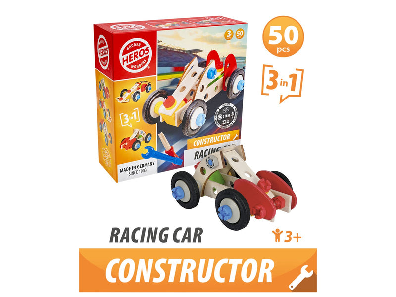 Heros Konstruktionsspielzeug – 3-in-1, Rennwagen, 50 Teile