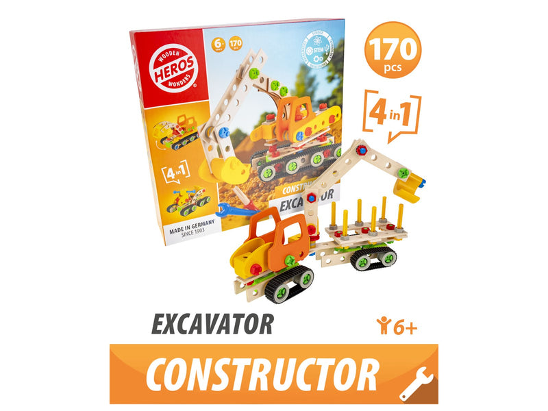 Heros Konstruktionsspielzeug – 4-in-1, Bagger, 170 Teile