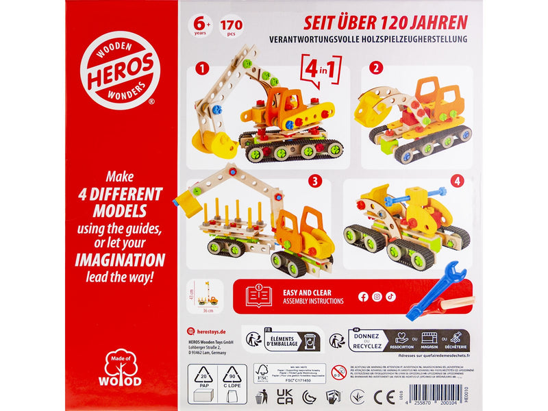 Heros Konstruktionsspielzeug – 4-in-1, Bagger, 170 Teile