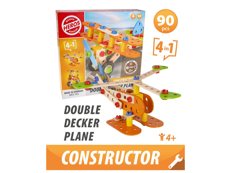 Heros Konstruktionsspielzeug – 4-in-1, Doppeldeckerflugzeug, 90 Teile