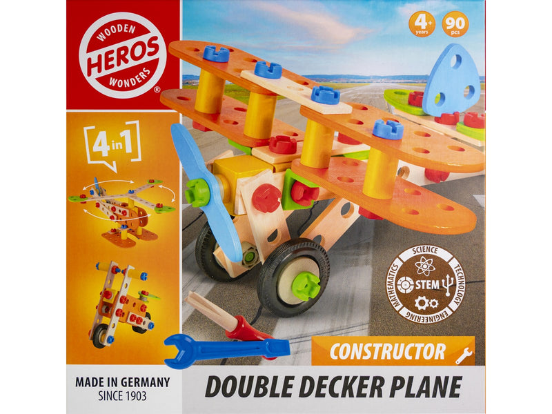 Heros Konstruktionsspielzeug – 4-in-1, Doppeldeckerflugzeug, 90 Teile