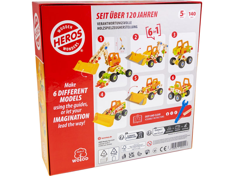 Heros Konstruktionsspielzeug – 6-in-1, Radlader, 140 Teile