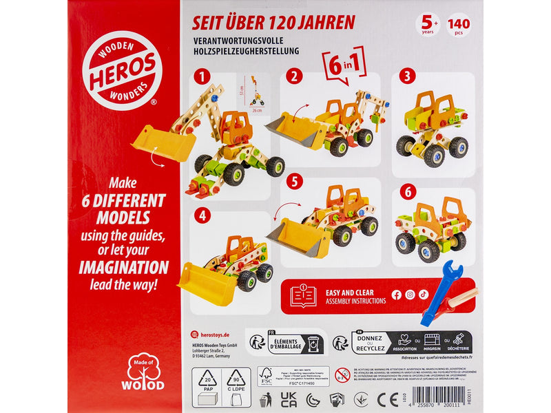 Heros Konstruktionsspielzeug – 6-in-1, Radlader, 140 Teile