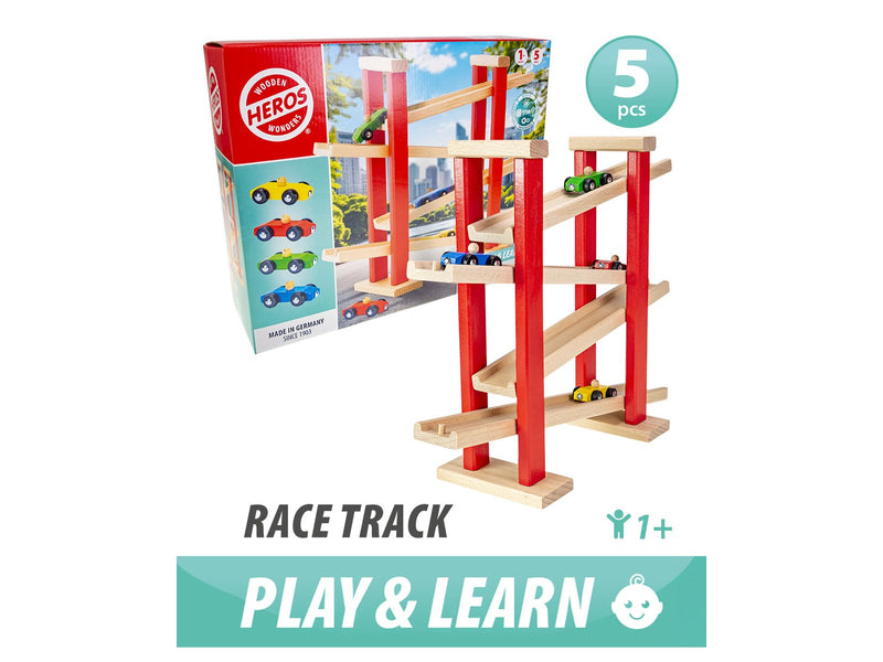 Heros Play & Learn – Holz-Rennstrecke mit 4 Autos