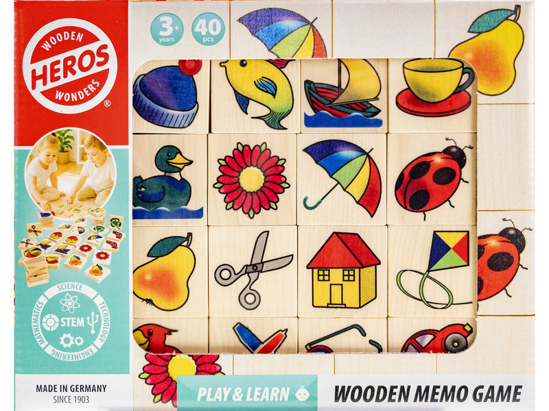 Heros Spielen & Lernen – Holz-Memory-Spiel mit Bildern, 40 Plättchen