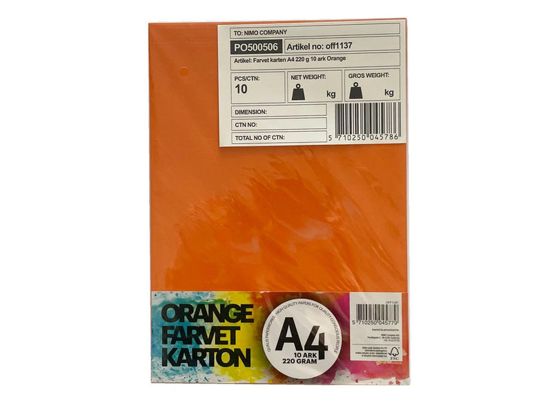 Hobby Mate Cardboard A4 220g. 10 sheets ORANGE