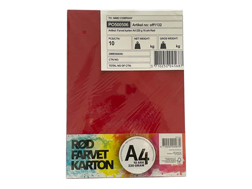 Hobby Mate Cardboard A4 220g. 10 sheets RED