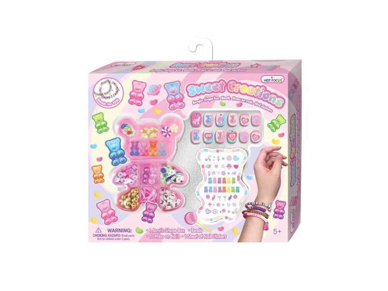 Hot Focos Vedhæng & perler i æske m/negle & stickers +5år