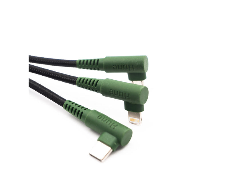 Hune Hiedra Braided 90° 3-in-1 USB Cable 1.2m - Forest Green
