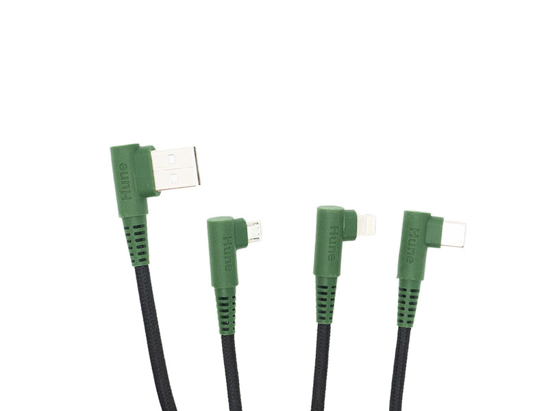 Hune Hiedra Braided 90° 3-in-1 USB Cable 1.2m - Forest Green
