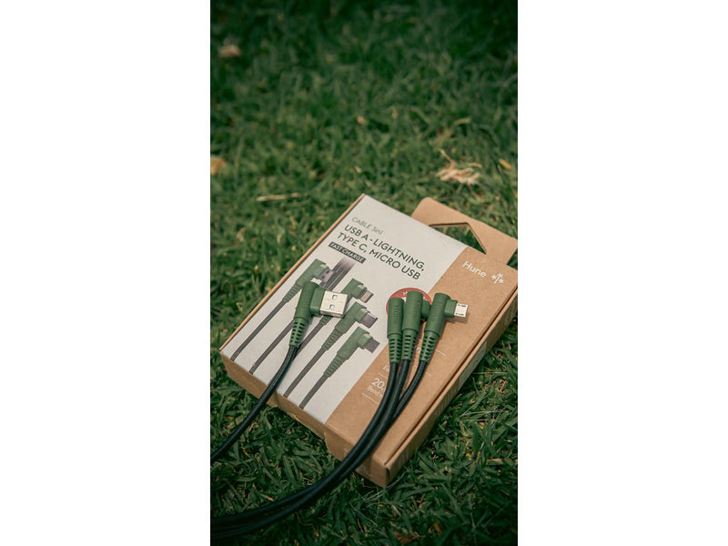 Hune Hiedra Braided 90° 3-in-1 USB Cable 1.2m - Forest Green