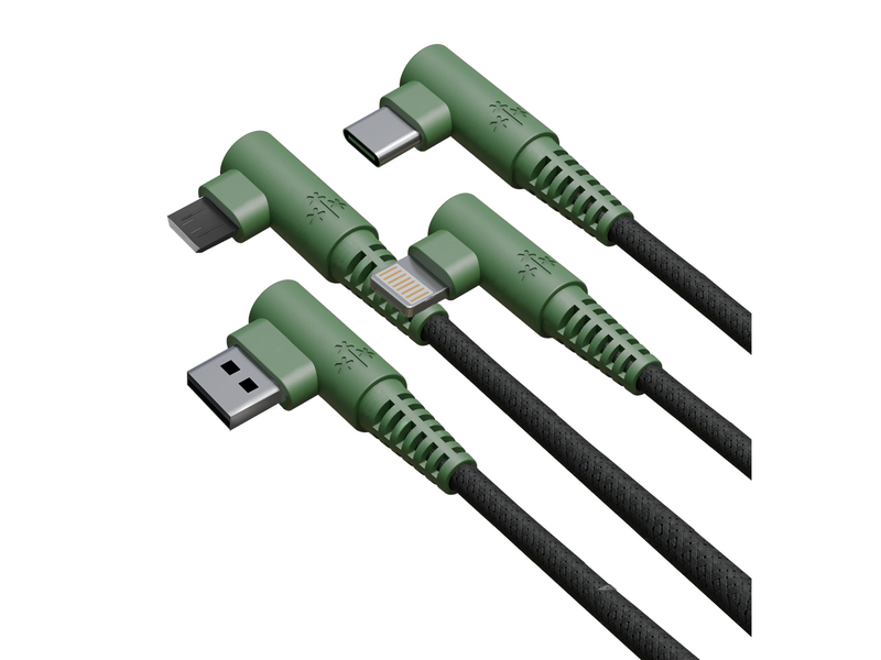 Hune Hiedra Braided 90° 3-in-1 USB Cable 1.2m - Forest Green