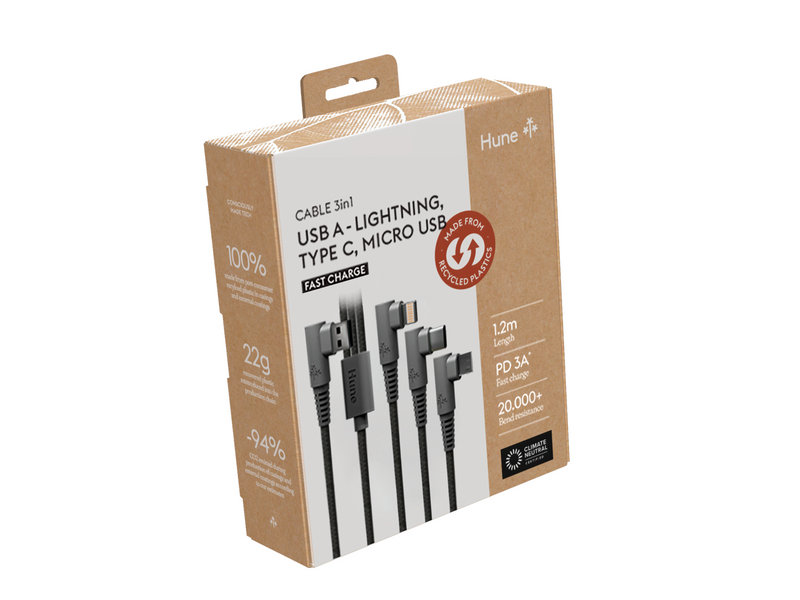 Hune Hiedra Braided 90° 3-in-1 USB Cable 1.2m - Forest Green