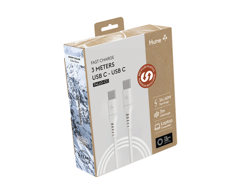 Hune Tallo USB-C To USB-C Cable 3m (3A/60W) - Snow White