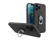 Hurtel Ring Case Silicone Case with Finger Grip and Stand for Samsung Galaxy A72 4G Black
