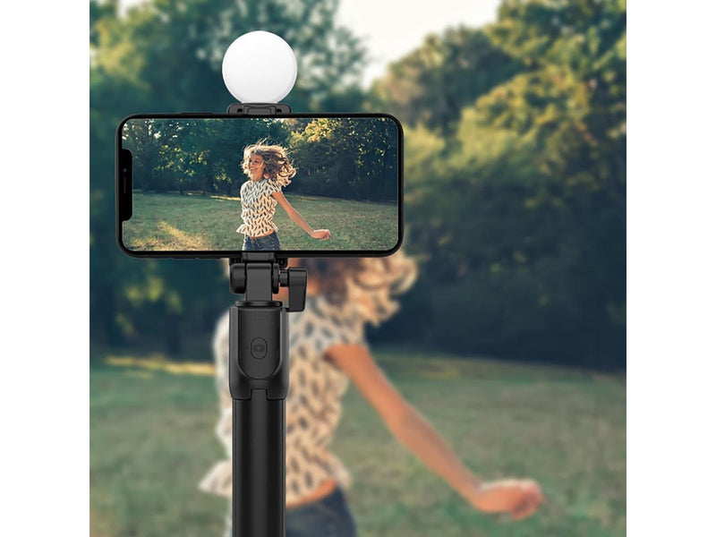 Hurtel Selfie Stick WR1YXS Telescopic Tripod 0.71m with Round Lamp - Black