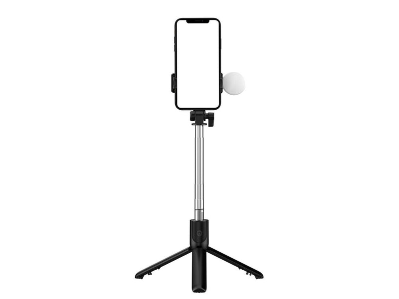 Hurtel Selfie Stick WR1YXS Telescopic Tripod 0.71m with Round Lamp - Black