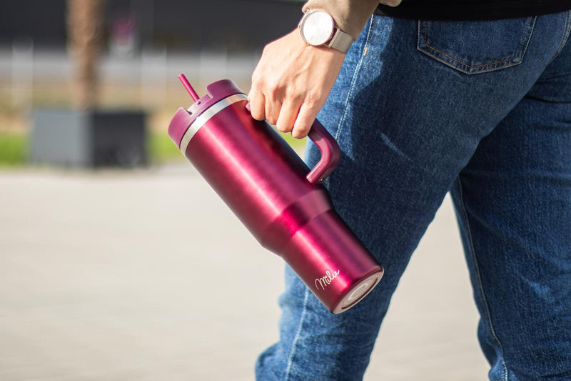 Milu Edelstahl-Tumbler-Set (3-tlg.) mit Trinkhalm - 1200 ml - berry