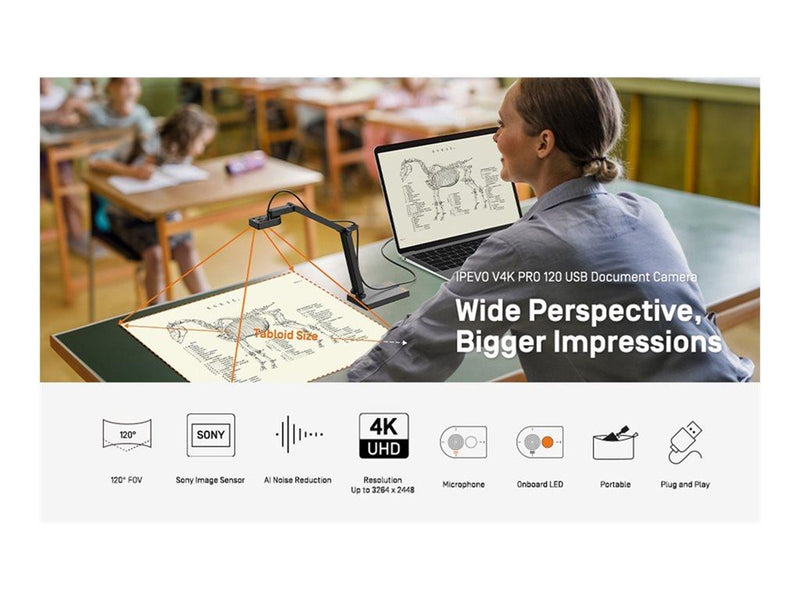 IPEVO V4K PRO 120 USB Document Camera
